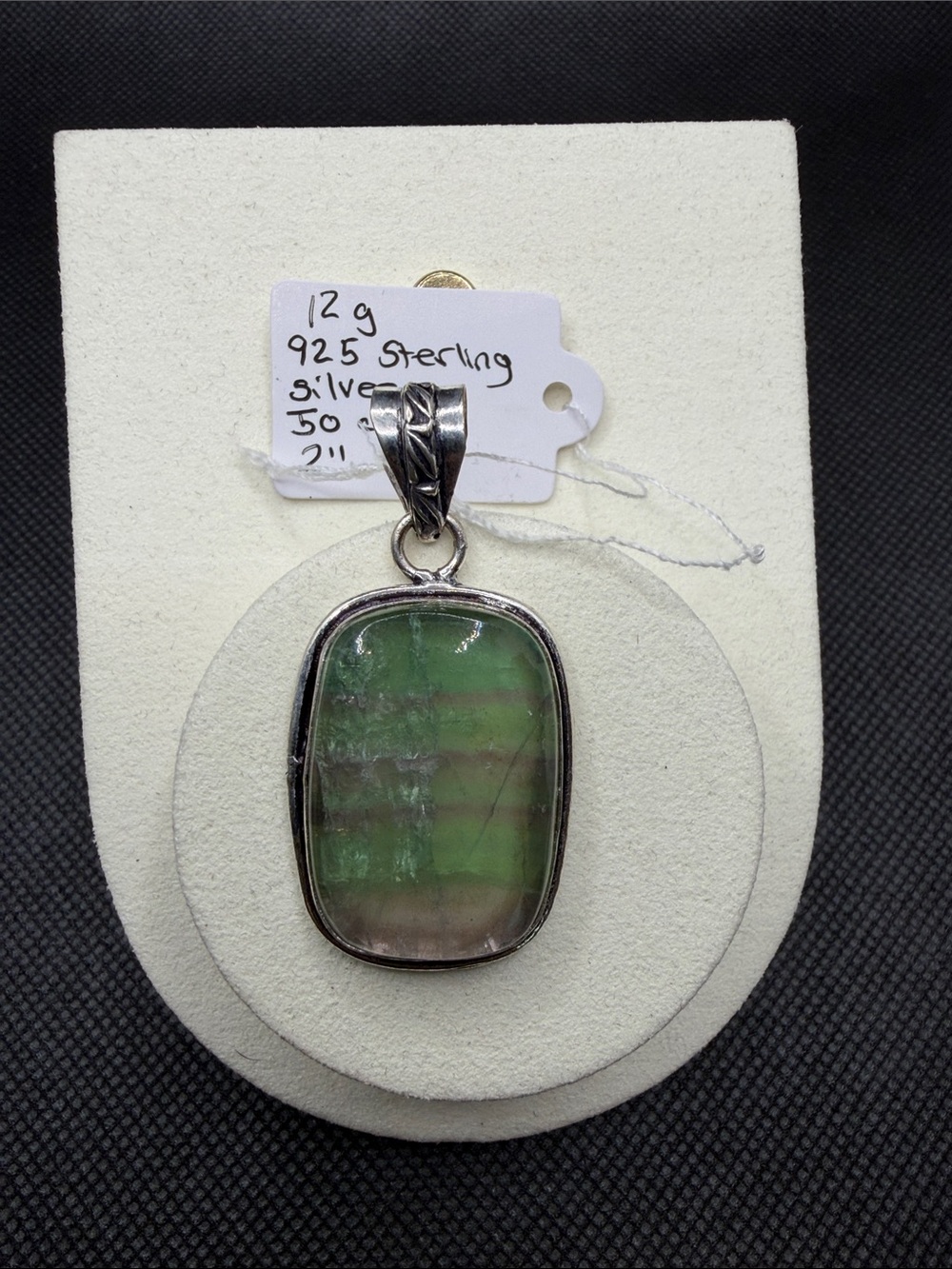 Sterling Silver Rainbow Fluorite  Stone Pendant 2”